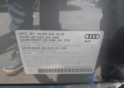 2016 Audi Q5 2.0T Premium from USA, damaged, VIN WA1L2AFP9GA104440
